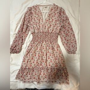 Max Studio Cream Mini Dress with Red & Green Floral Print